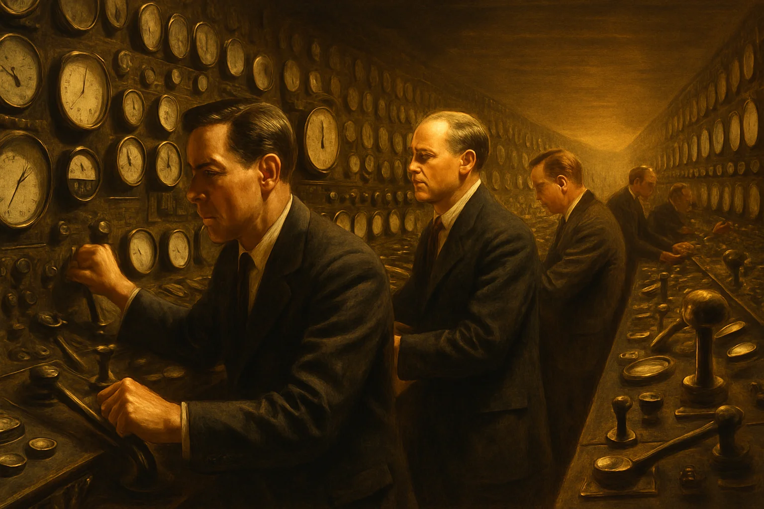The machinery of monetary control — gauges, levers, officials who answer to no one outside the room